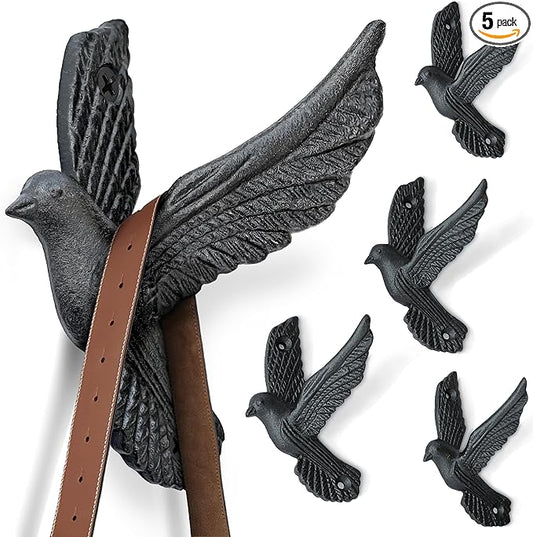 Ambipolar Flying Style Iron Cast Decorative Pigeon Bird Wall Mounted Coat Hooks by Ambipolar