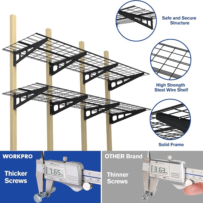 WORKPRO 2-Pack 2x6FT Garage Wall Shelving, 72” x 24” Heavy Duty Wall Mounted - Image 3