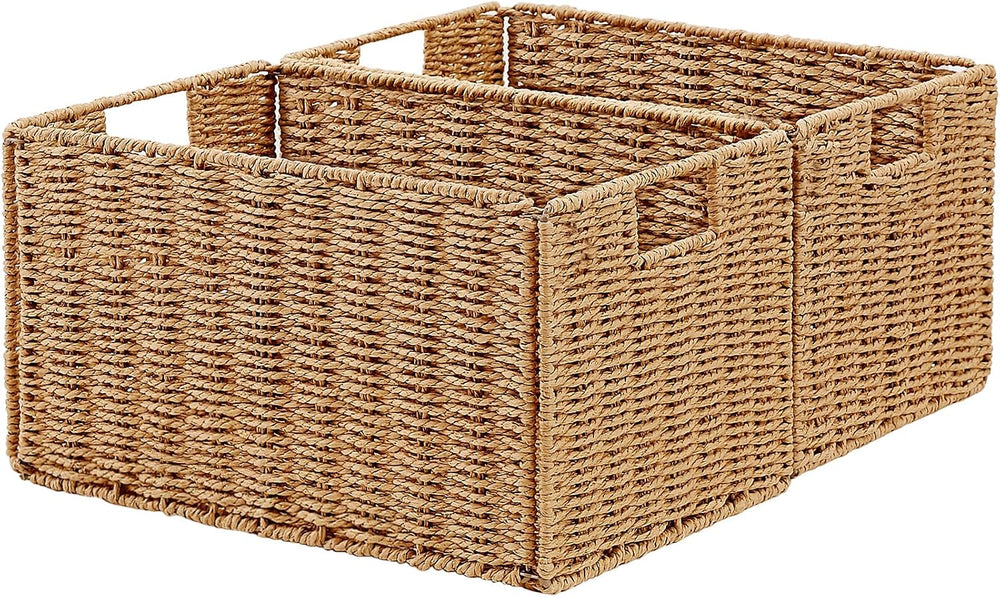 Vagusicc Wicker Storage Basket, Set of 2 Hand-Woven Paper Rope Wicker Basket,...