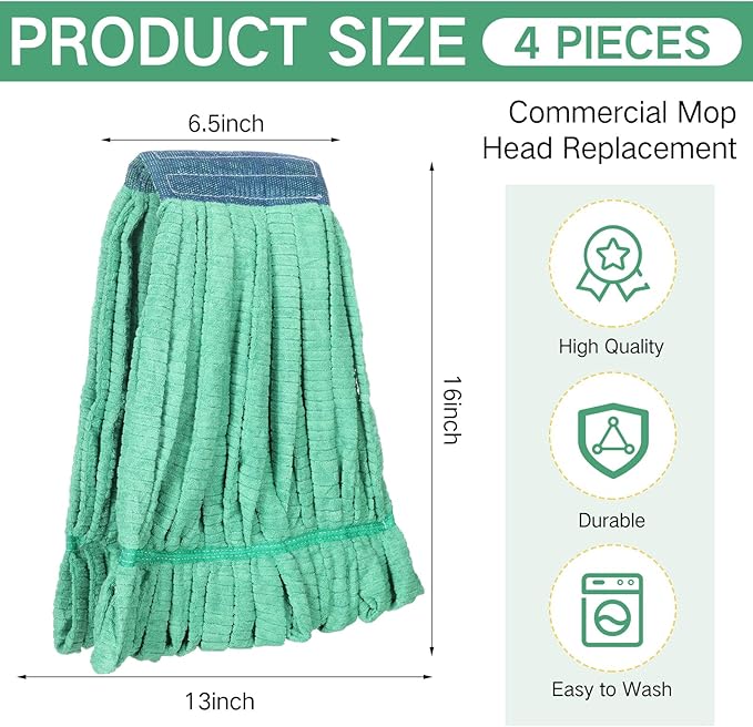 Lallisa 4 Pcs Commercial Mop Head Replacement Tube Microfiber Industrial Looped - Image 2