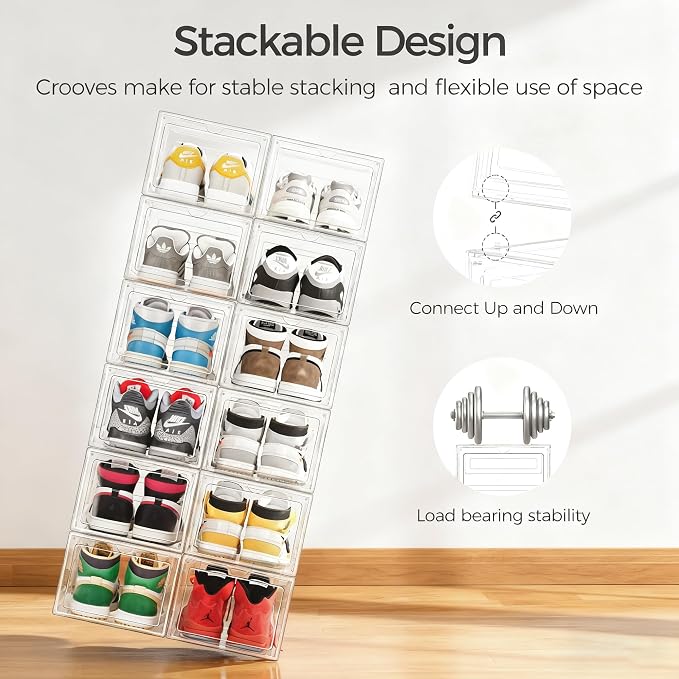 Pinkpum Upgraded Hard Shoe Storage Box 12 Pack X-Large Fit Size 12, Thicken & - Image 5
