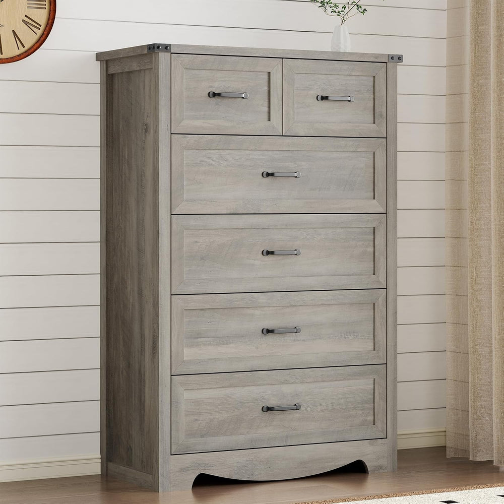 BORNOON Tall 6-Drawer Dresser for Bedroom, Modern Wooden Chest of Drawers wit...
