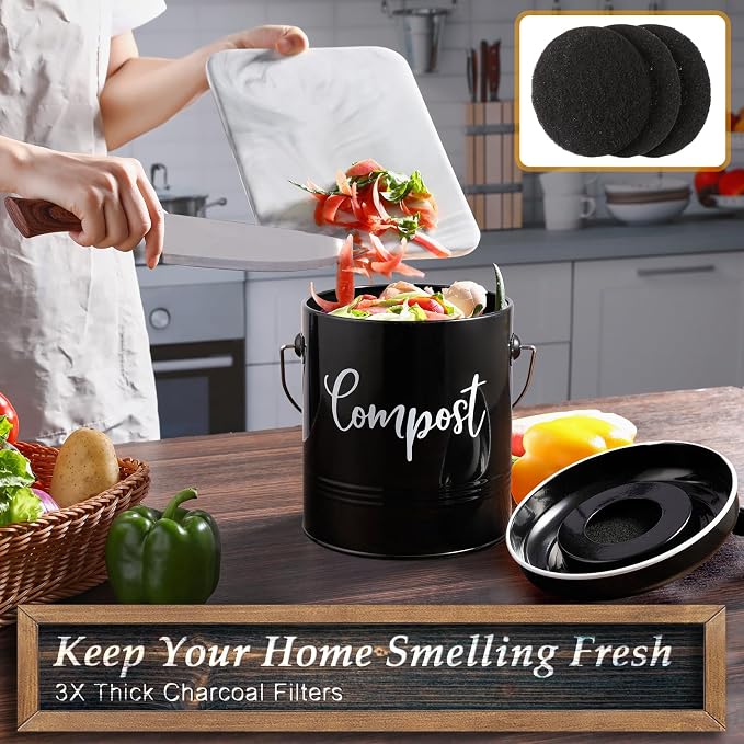 Compost Bin Kitchen, 1.3 Gallon Farmhouse Kitchen Compost Bin Countertop - Image 3