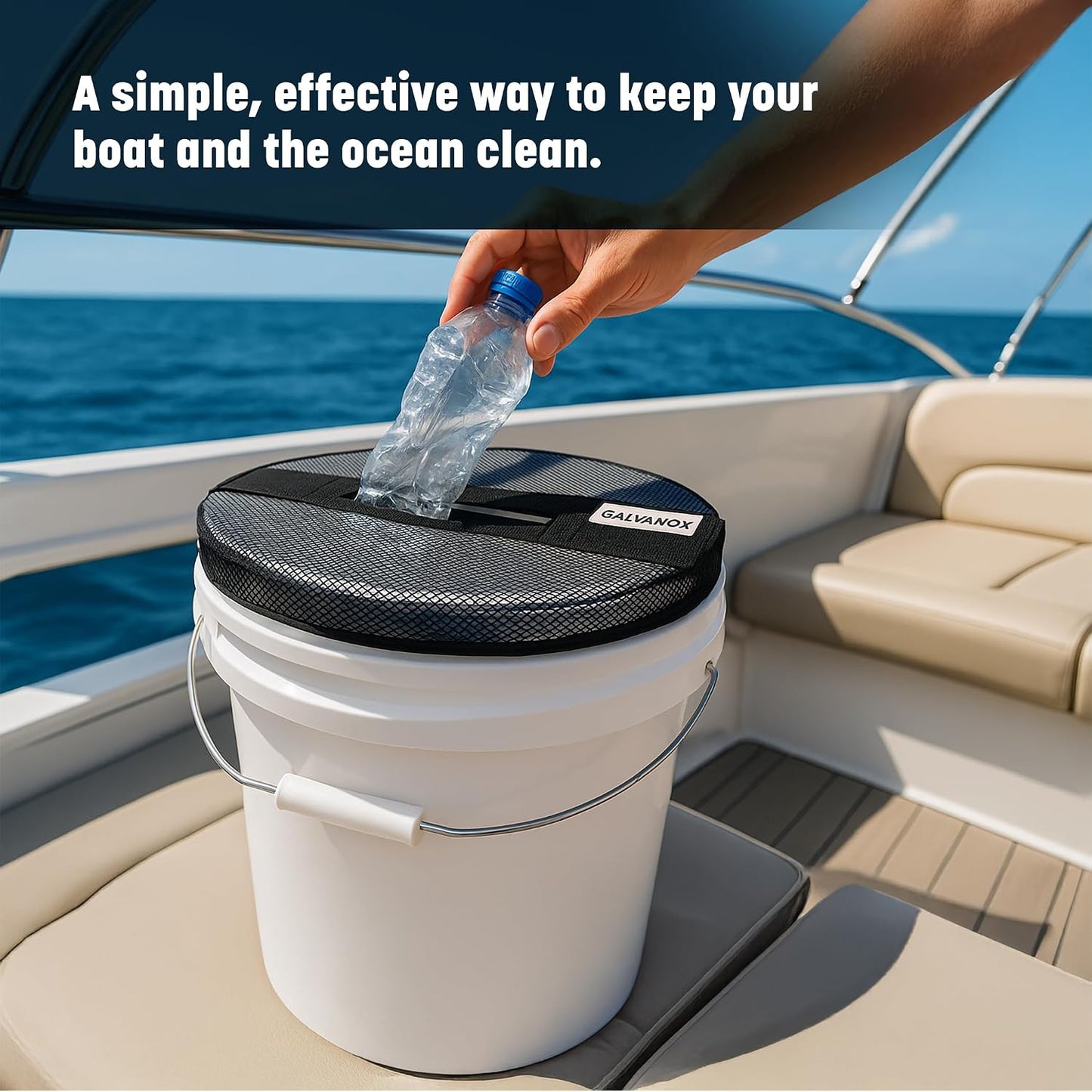 GALVANOX Mesh Lid for 5 Gallon Bucket, Compatible with Loadout Buckets - Boat Trash Can Cover for Fishing and Boating