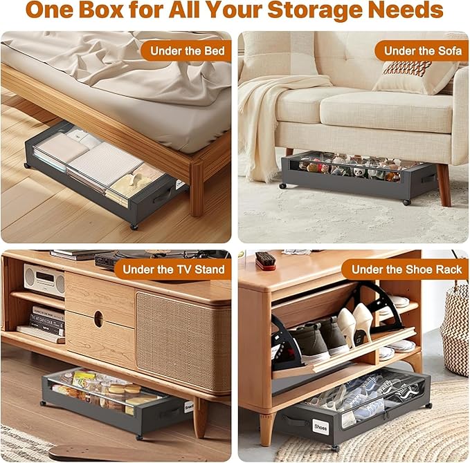 Under Bed Storage with Wheels, Under Bed Storage Containers with Clear Lids - Image 5