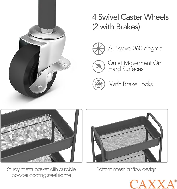 CAXXA 3-Tier Rolling Metal Storage Organizer - Image 4