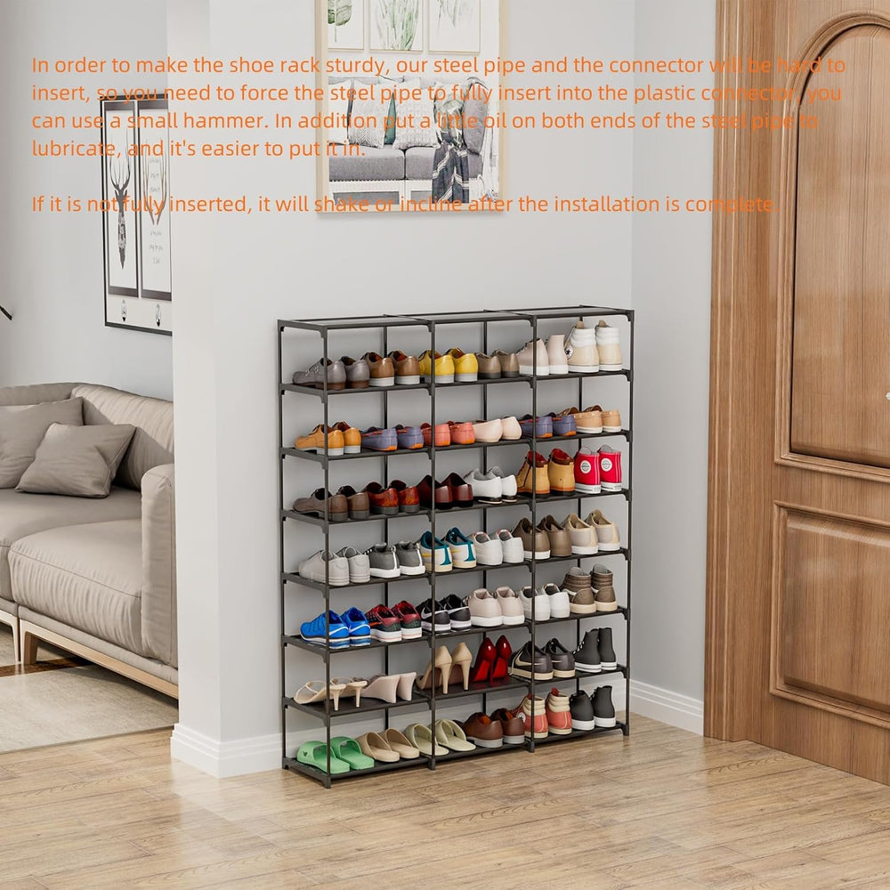 SMILHELTD Large Shoe Rack 3 Row 8 Tier Sneaker Storage Organizer 48 Pairs