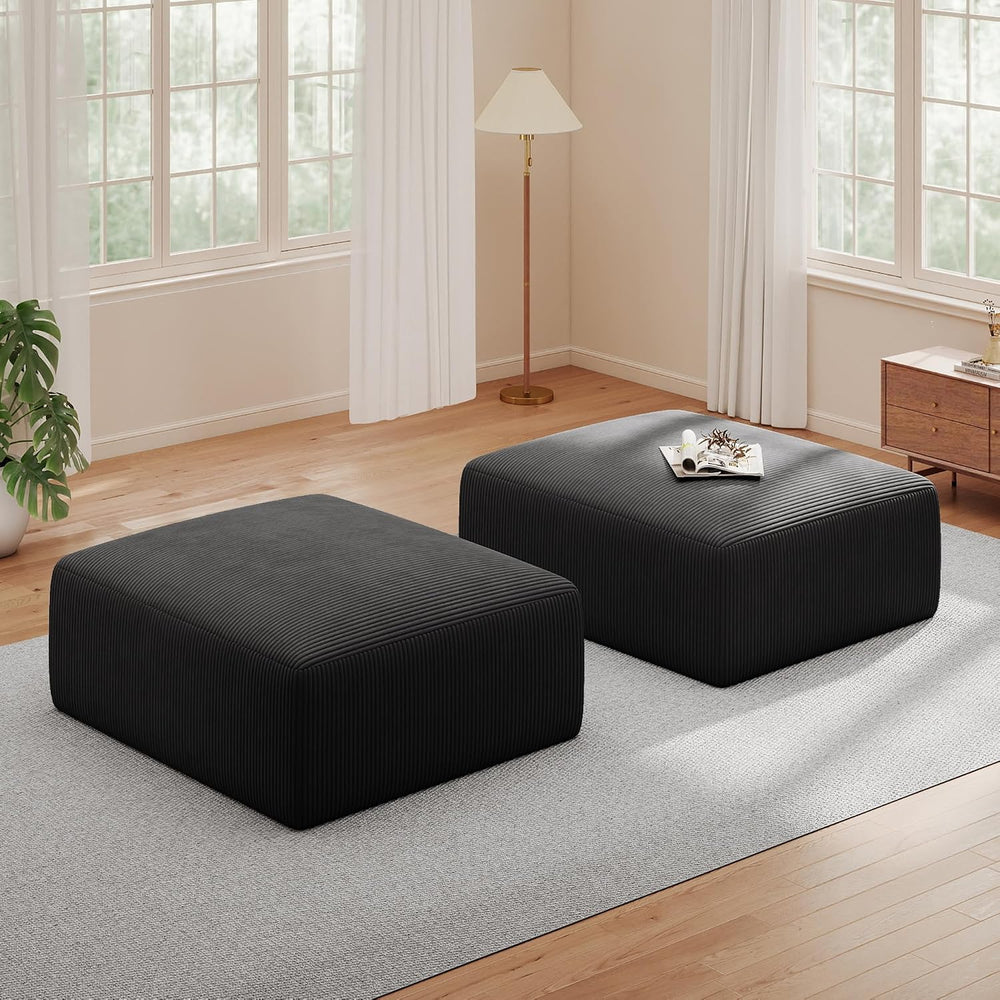 40" Oversized Square Corduroy Ottoman, Large Ottoman Pouf Footstool, Black