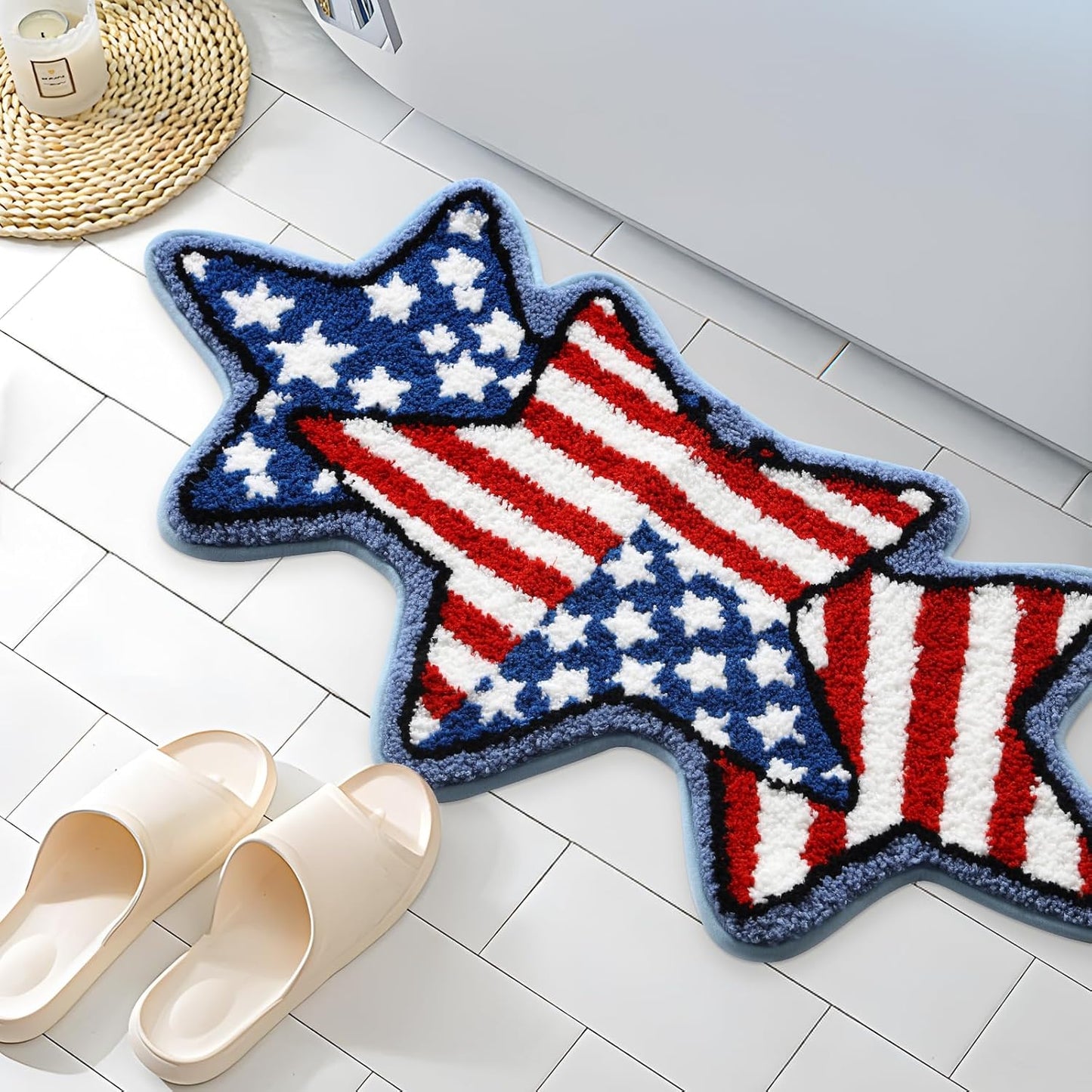 Moutina American Flag Stars Bathroom Rugs 18x36 Inch, Soft and Absorbent Tufted 4th of July Rug Non Slip Washable, Patriotic Bathroom Decor Bath Mat Holiday Decorations