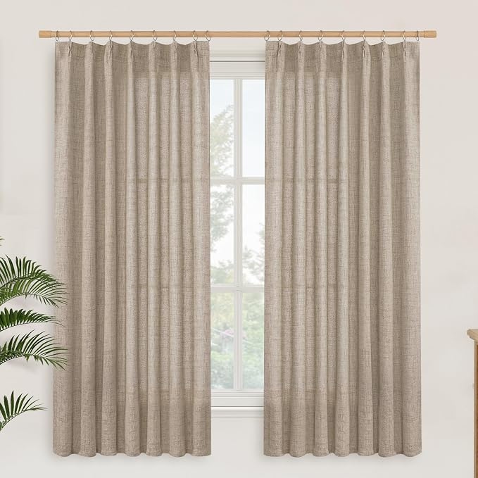 YoungsTex Oatmeal Linen Semi Sheer Curtains 63 Inch Length by YoungsTex