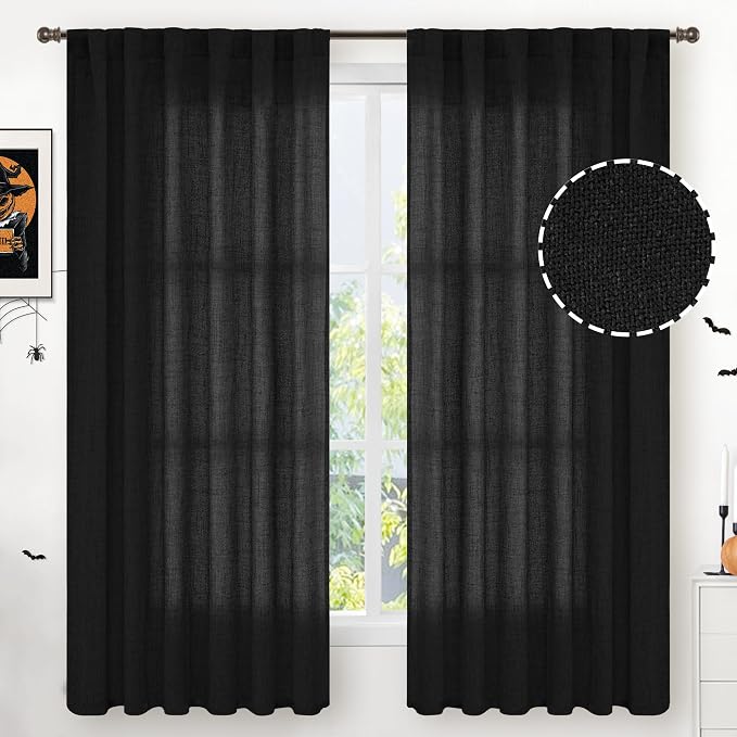 YoungsTex Black Linen Curtains 63 inch Length 2 Panels by YoungsTex
