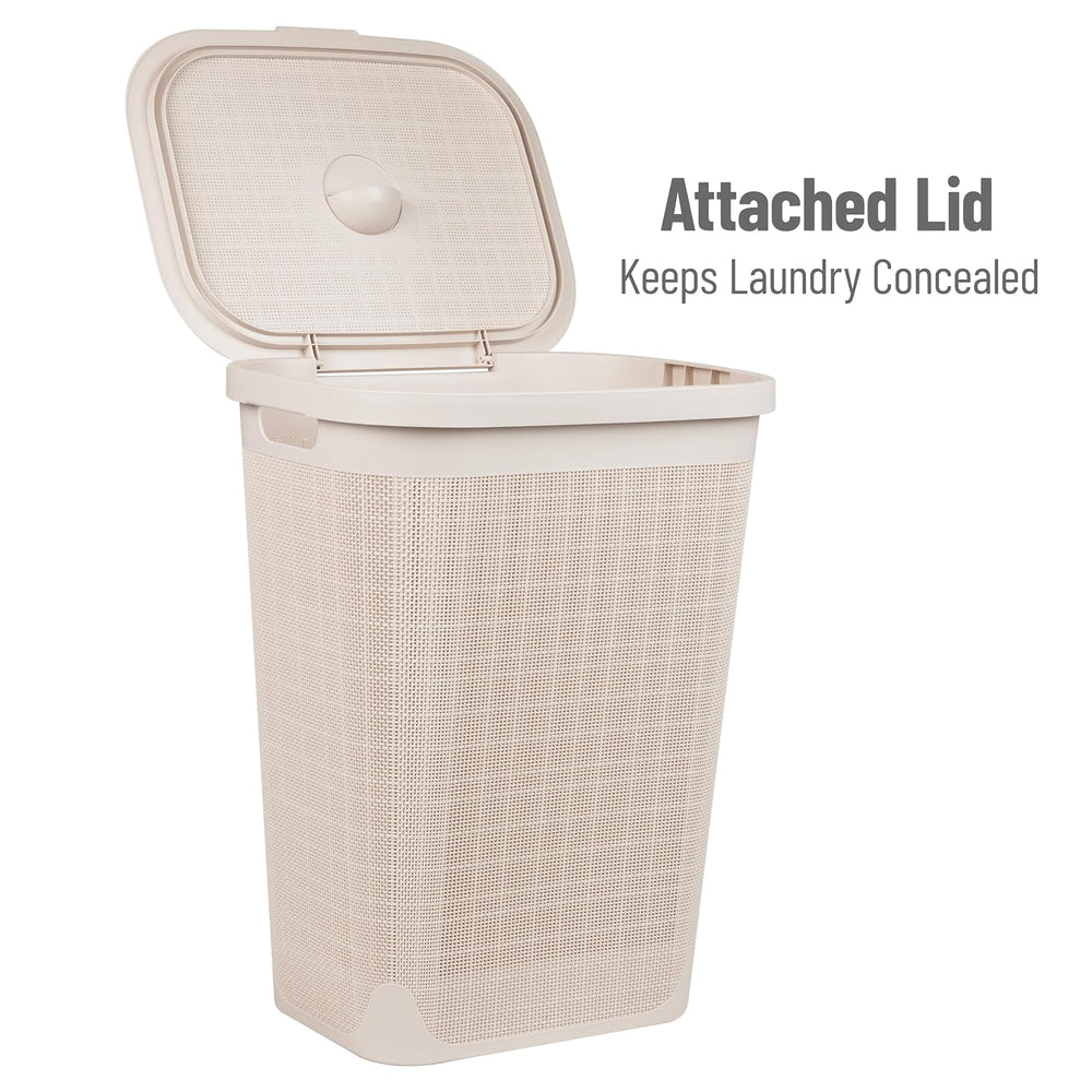 Mind Reader 60L Slim Laundry Hamper, Clothes Basket, Lid, Linen Design, Plast...