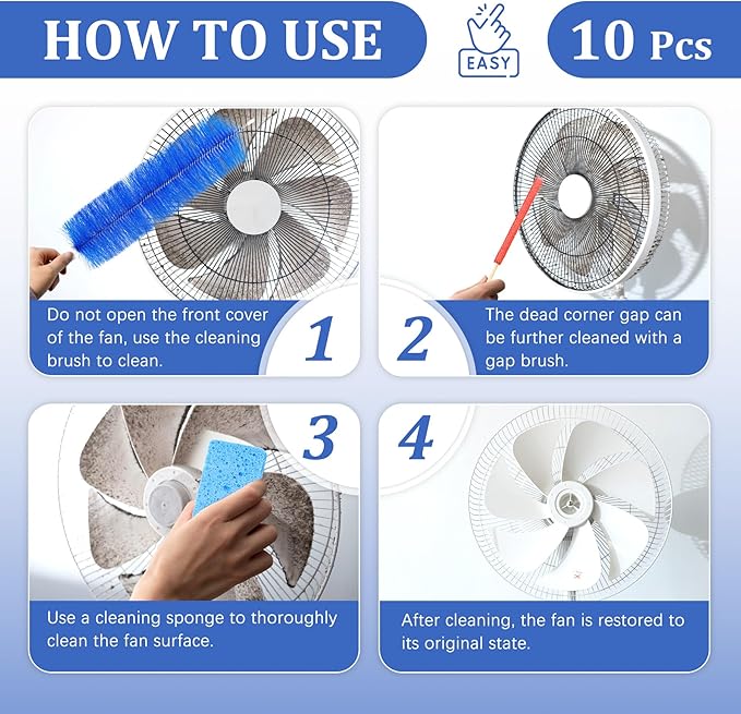 10Pcs Floor Fan Cleaning Brush Set, Bendable Fan Duster, Microfiber Detail - Image 5