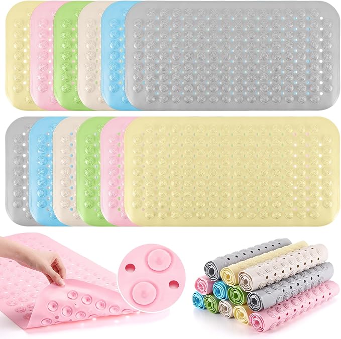 Dunzy 12 Pcs Non Slip Bath Mats 27.6x14.2 Inches TPE Bathtub Mats by Dunzy