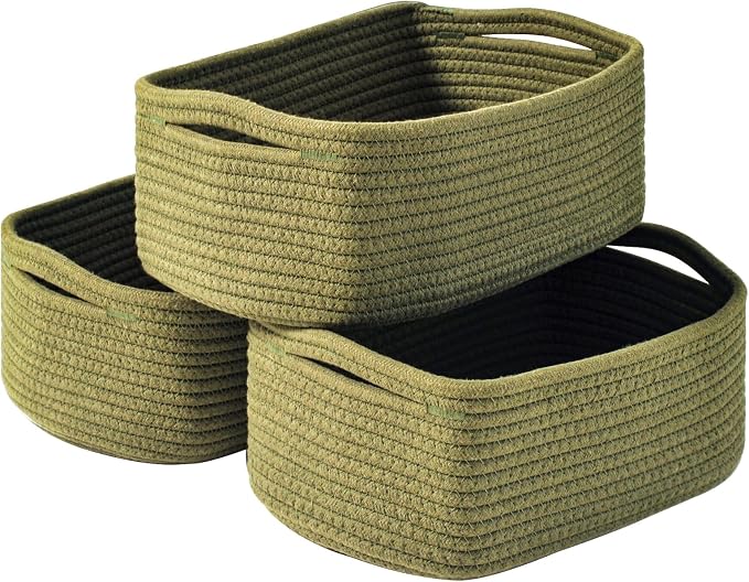 Small Green Storage Baskets for Organizing Shelves, Cute Woven Baskets for by ICERZCZ