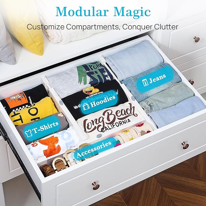 Vtopmart Drawer Dividers for Clothes 8 Pack, Adjustable 4" High Expandable from - Image 3