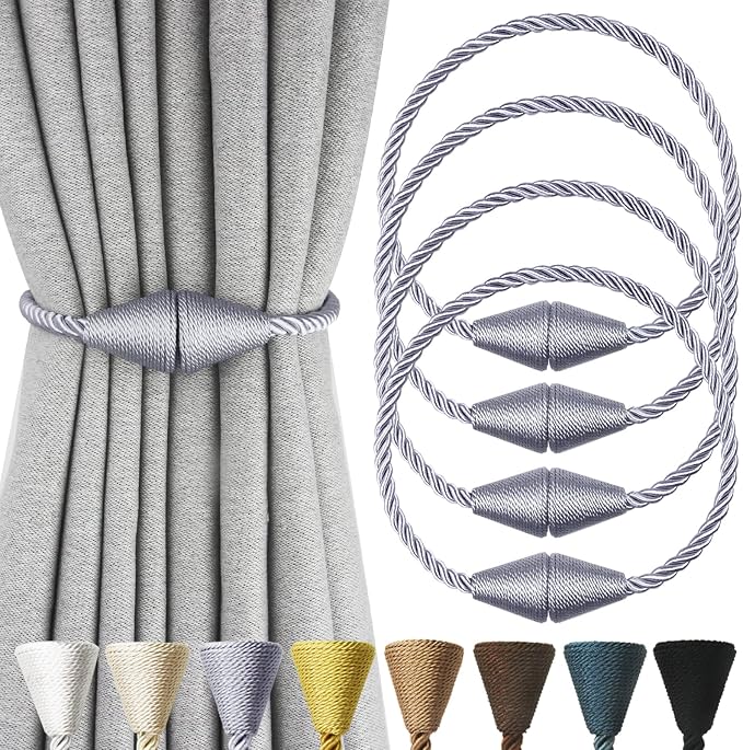 4 Pack Magnetic Curtain Tiebacks Rope Modern Handmade Curtain Tie Backs by CurtianTiebacks