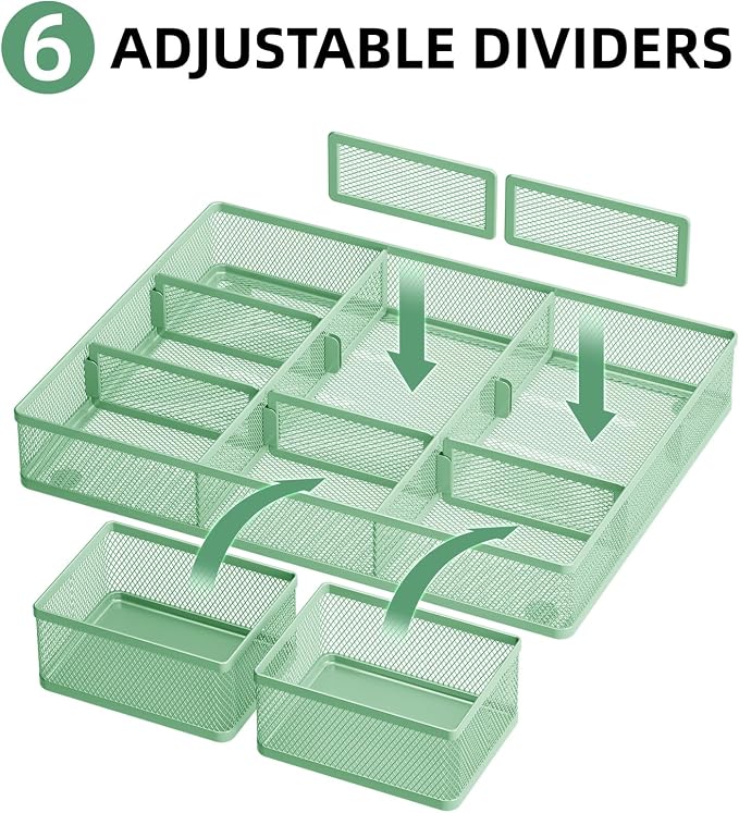 Marbrasse 3 Packs Desk Drawer Organizers, Metal Mesh Dividers - Image 2