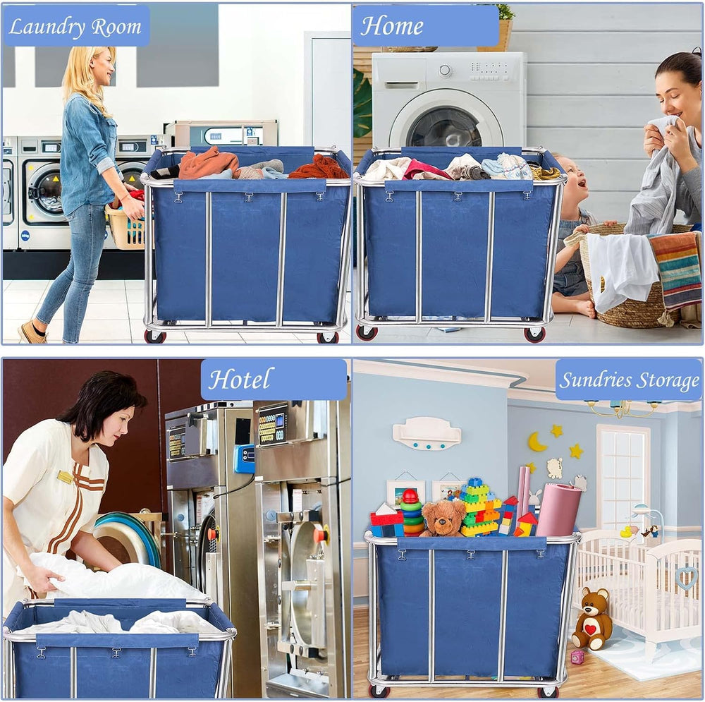 12 Bushels Laundry Cart for Commercial/Home,Heavy Duty Large Stainless Steel ...