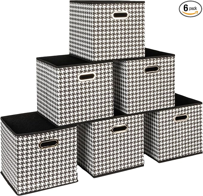 Household Essentials Fabric Storage Bins 6 Piece Set, Houndstooth White and by HouseholdEssentials