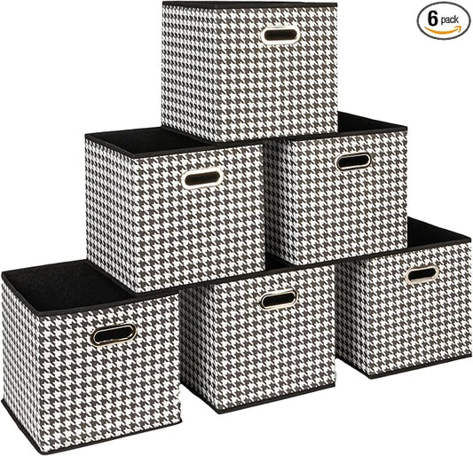 Household Essentials Fabric Storage Bins 6 Piece Set, Houndstooth White and by HouseholdEssentials