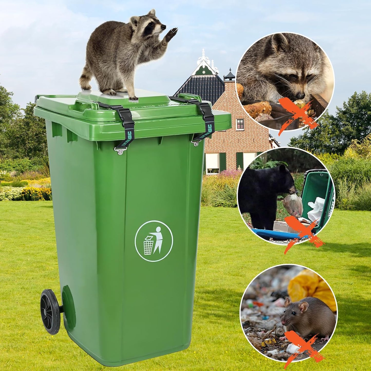 LYX&GC Trash Can Locks for Animals, Raccoon Bear Proof Trash Can Lock, Easy to Install, Long Lasting Strap Lid Garbage Can Lock for Out Door Garbage Can - 2PCS