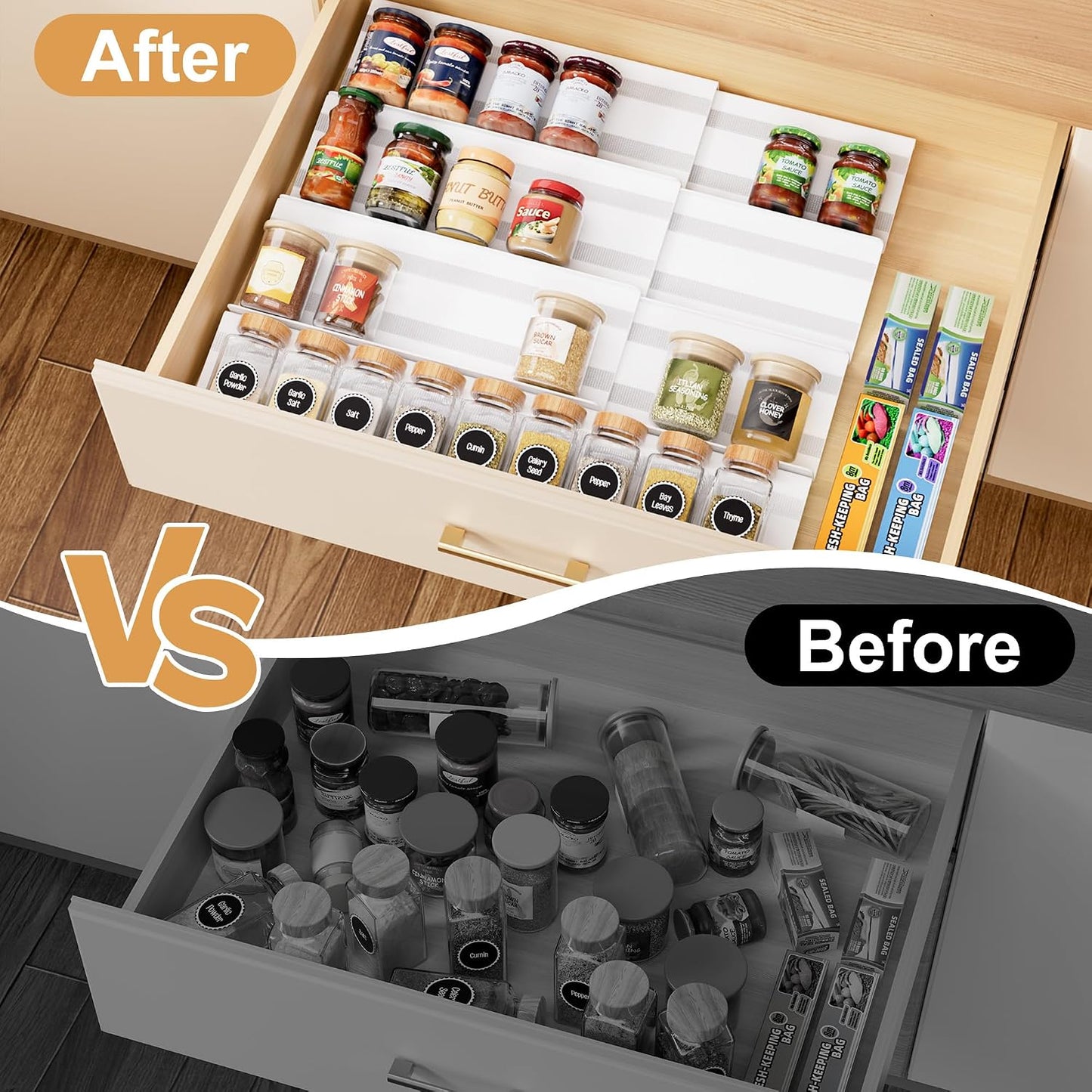 8-Pack Spice Rack for Drawer, White, 13" to 26"