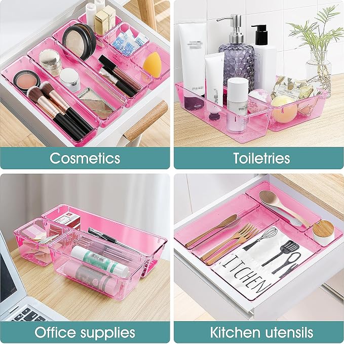WOWBOX 25 PCS Plastic Drawer Organizer Set, 4 Sizes Desk Drawer Divider - Image 5