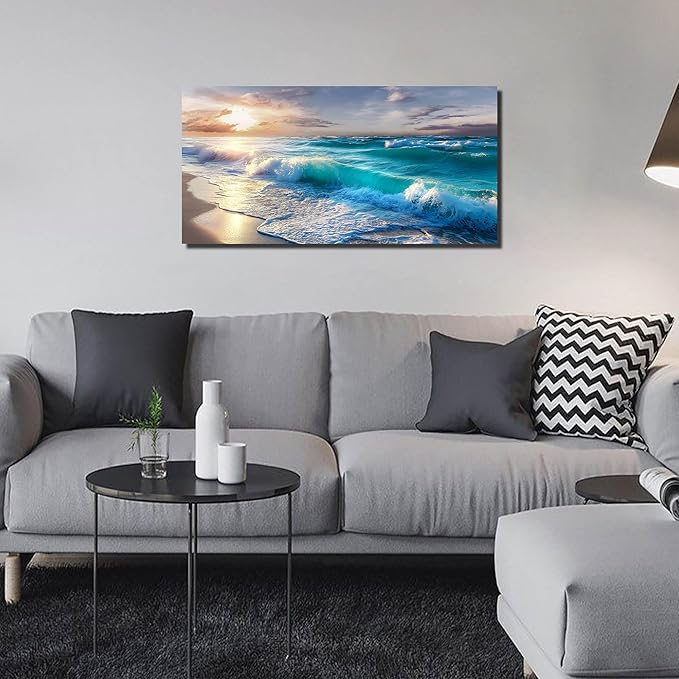 GUGIKA Ocean Wall Art for Living Room, Size 40x20 Inches - Image 2