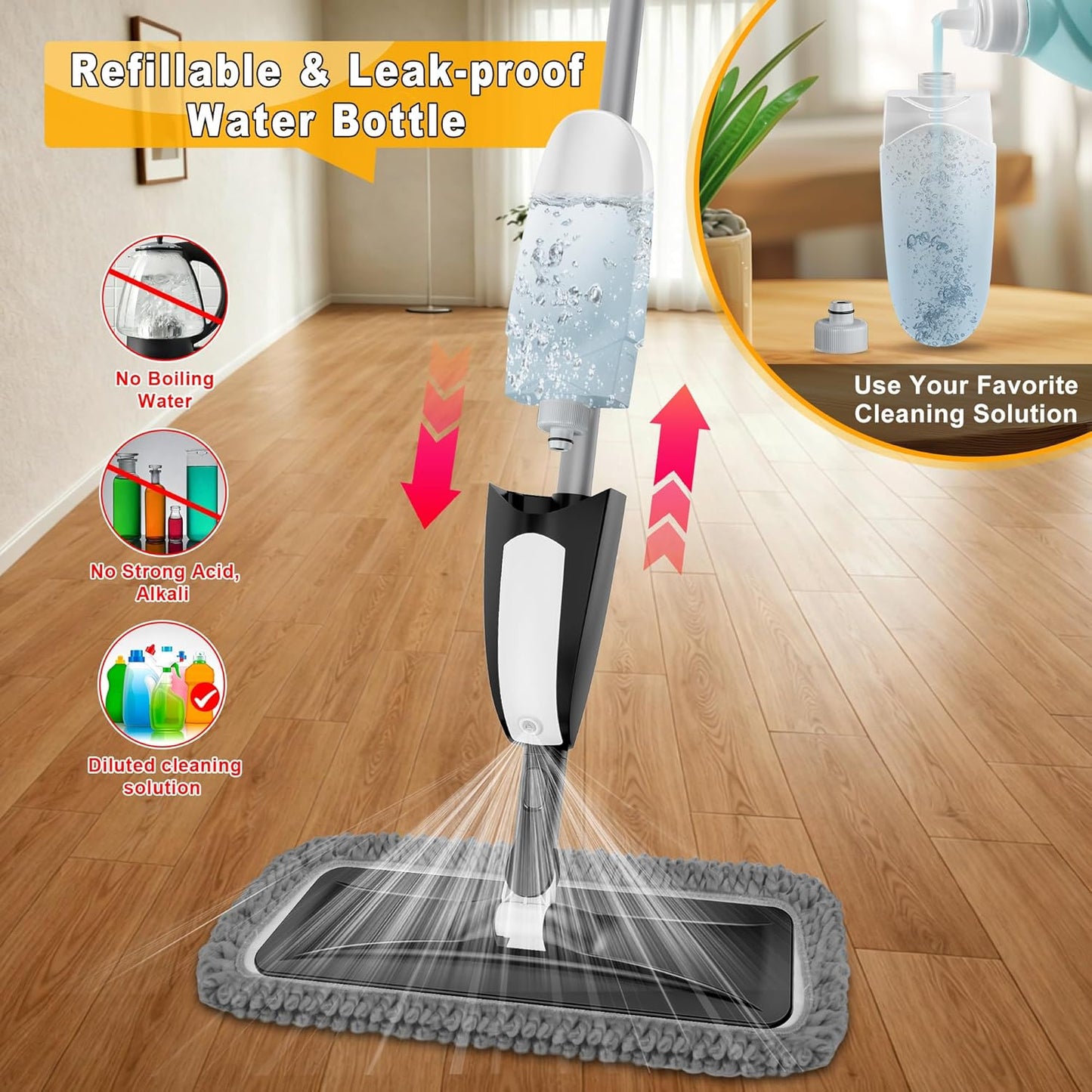 Spray Mop for Floor Cleaning: Microfiber Wet Dry Mop for Hardwood Laminate Tile Wood Vinyl, 360° Swivel Head Lightweight Flat Floor Mops with 3 Washable Reusable Pads & Refillable Bottle