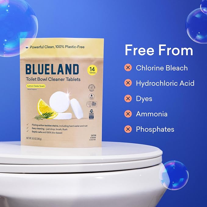 BLUELAND Toilet Bowl Cleaner Tablets, Starter Set, Lemon Cedar, Plastic-Free - Image 7