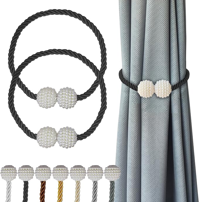Hion Magnetic Curtain Tiebacks Black 2pcs, Curtain Tiebacks Buckles Holdbacks by Hion