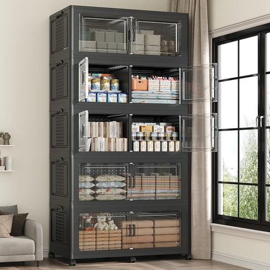 200GAL Storage Bins with Lid and Wheels, Stackable Closet Organizers and by Fangtueh