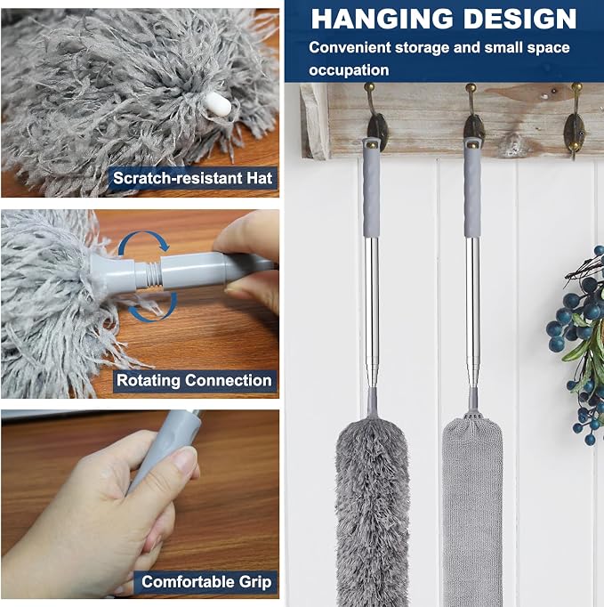 100 Inch Retractable Gap Dust Cleaner Cleaning Tools & Microfiber Feather - Image 3