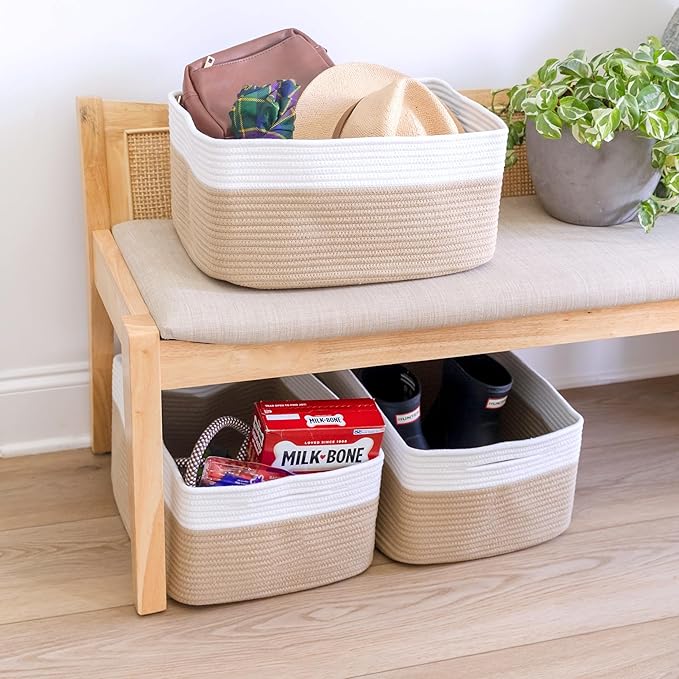 NaturalCozy Storage Baskets 16.8”x13”x7.6” Cotton Rope Woven Baskets - Image 7