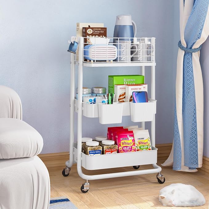 KINGRACK 3 Tier Rolling Cart, Metal Mobile Storage Shelf - Image 5