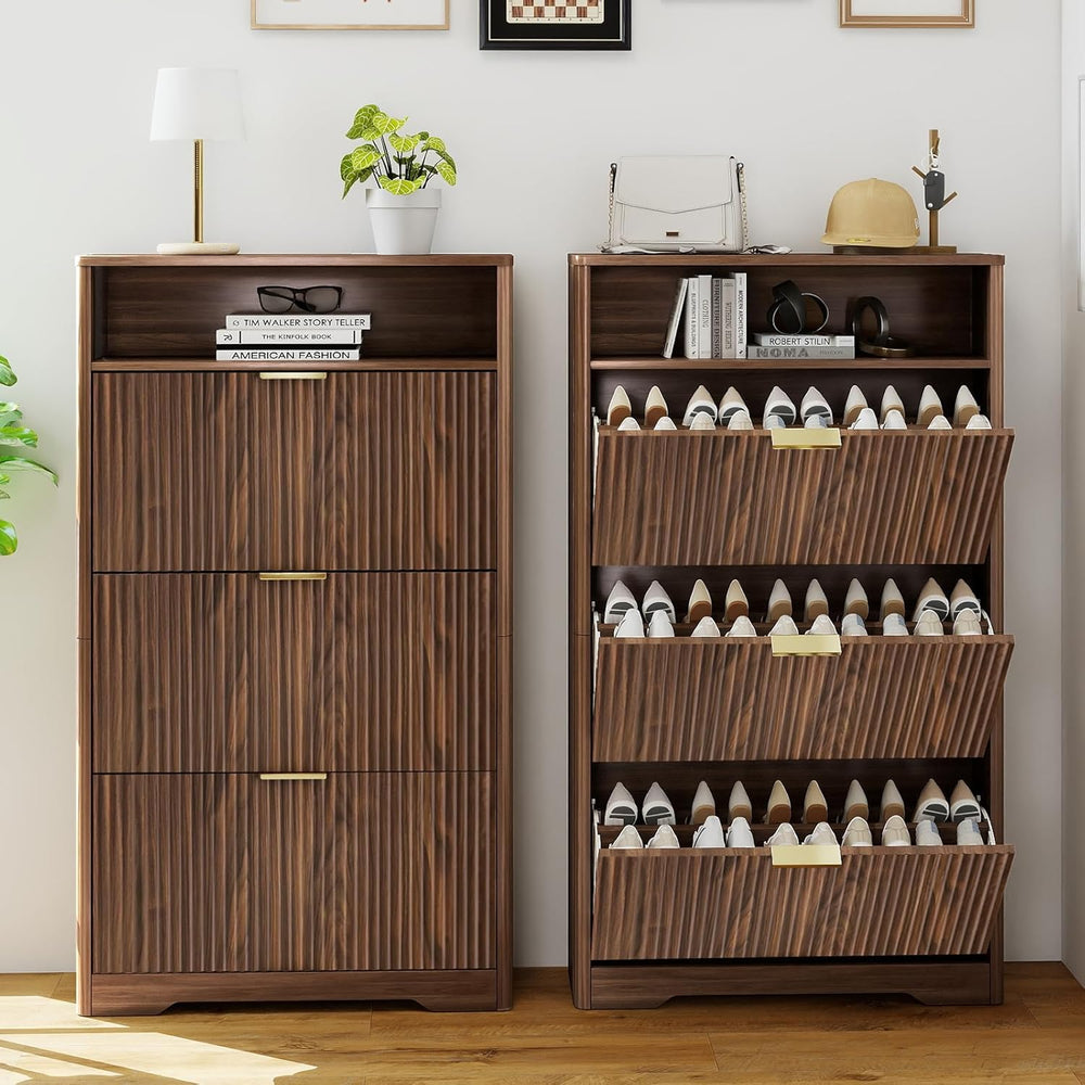 Rovibek Shoe Cabinet Storage for Entryway, Narrow Shoe Rack with 3 Flip Drawe...