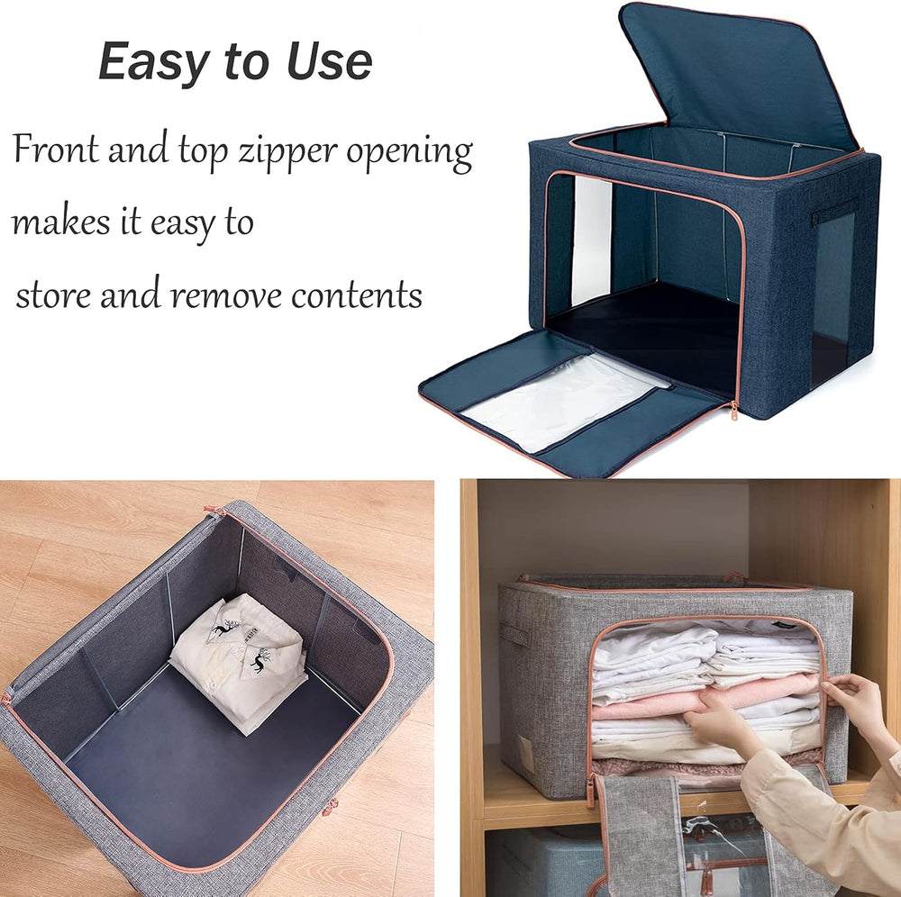 100L Large Storage Bags,Stackable Clothes Storage Bins with Hold Shape Metal ...