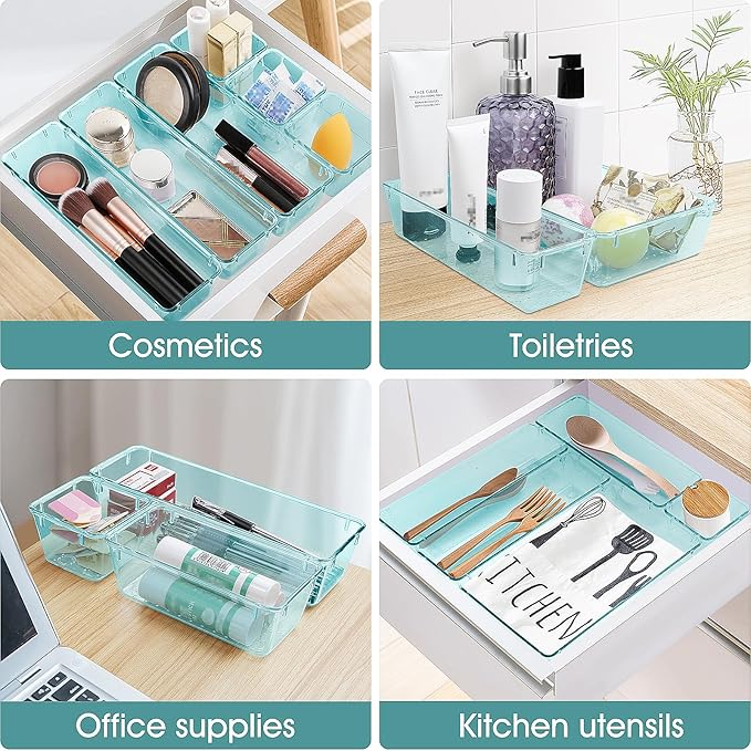 WOWBOX 25 PCS Plastic Drawer Organizer Set, 4 Sizes Desk Drawer Divider - Image 5