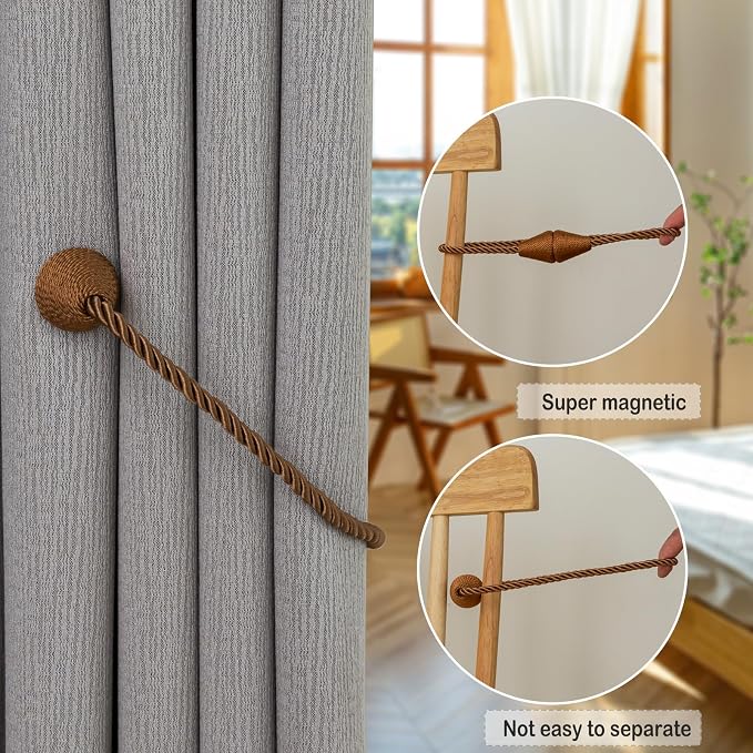 Magnetic Curtain Tiebacks 8 Pack Outdoor Rope Curtain Tie Backs Decorative - Image 4
