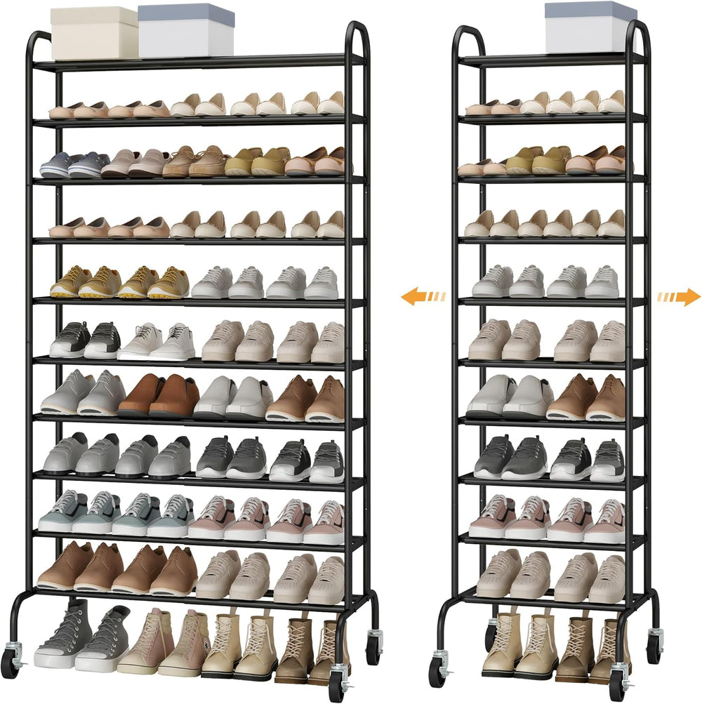 STO STO Expandable Shoe Rack, 10-Tier Metal Tall Shoe Rack for Garage, Up to ...