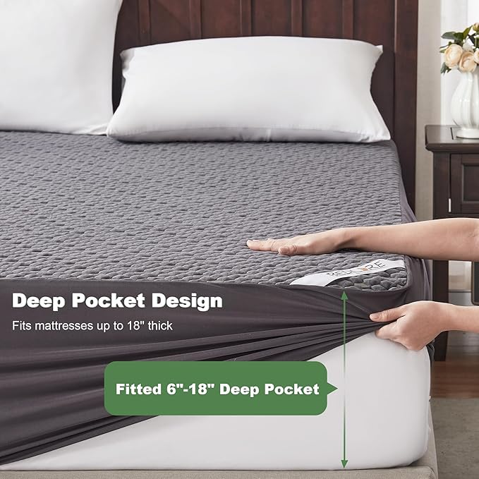Waterproof Mattress Protector, California King Size Mattress Pad Fitted 6"-18" - Image 5