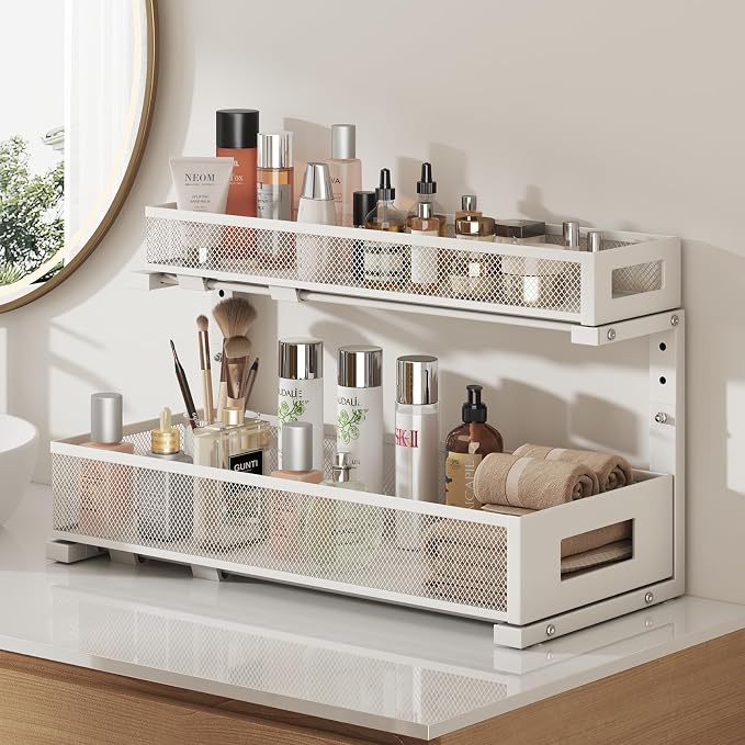 2 Pack 20.47IN Depth Under Sink Storage Organizer, Large 2-Tier Elegant Mesh - Image 7