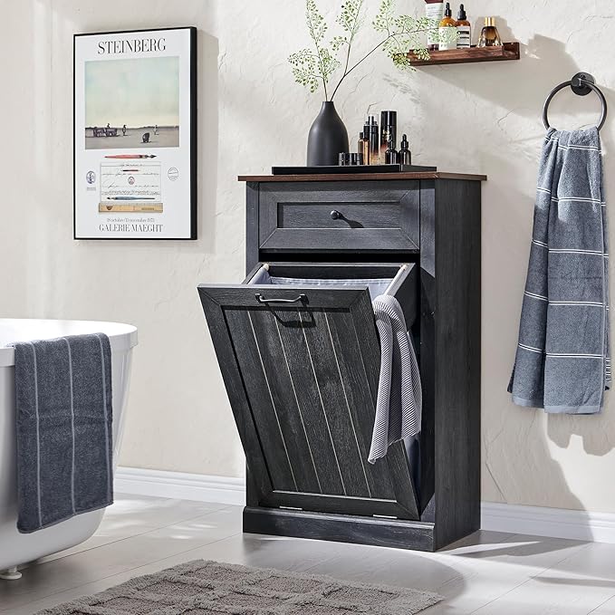 Tilt Out Laundry Hamper Cabinet, 10 Gallon Farmhouse Trash Can Cabinet by IFBUYFarmhouseFurniture