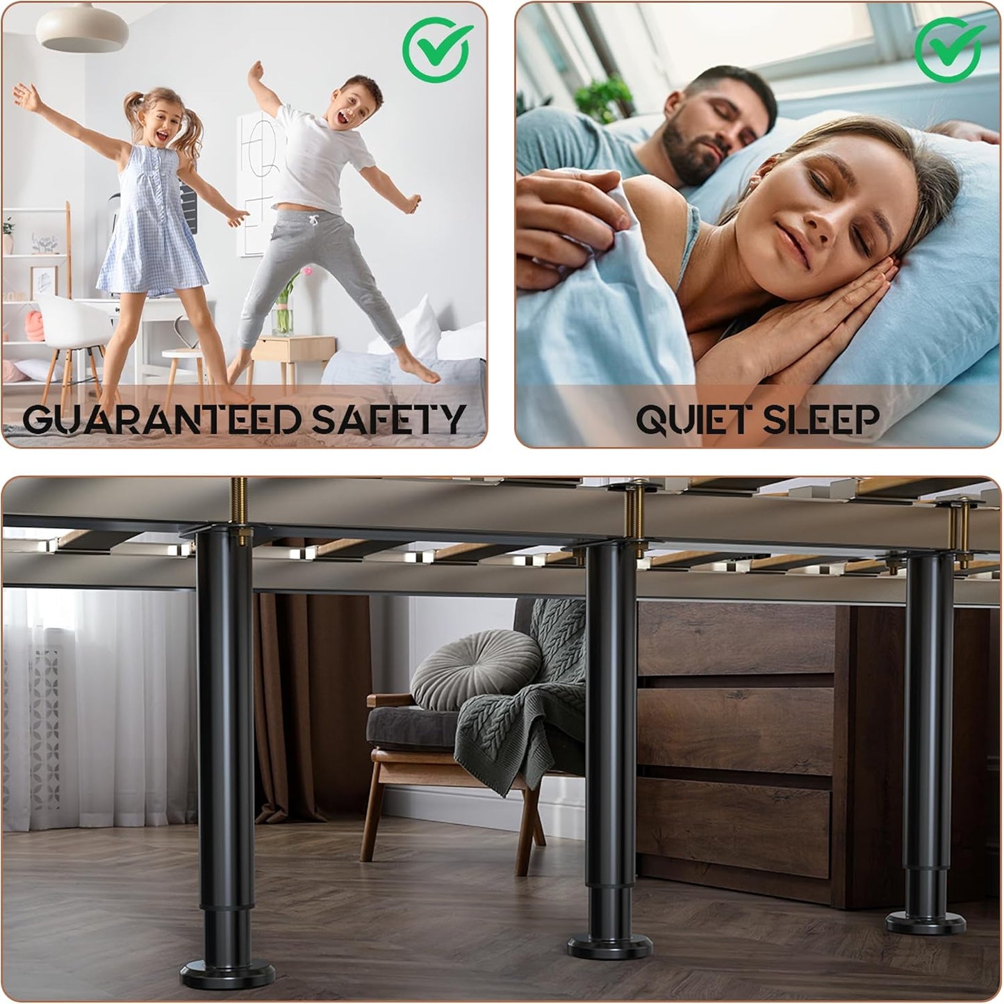 Under Bed Metal Support Legs, Adjustable Height Bed Frame Support Leg, Bed Slat Support Leg for Heavy Duty/Wooden/King/Queen Bed Frame (7"-12.6" (4pcs))