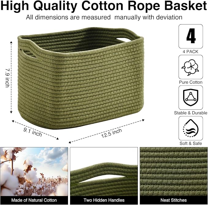 Storage Basket for Shelves, Small Baskets for Organizing, Woven Cotton Rope - Image 3