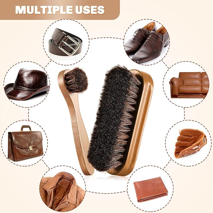 2 Pcs Horsehair Shine Shoes Brush Kit Polish Dauber Applicators Cleaning - Image 7