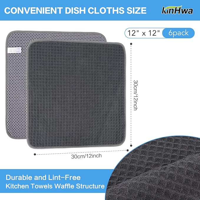 KinHwa Kitchen Washcloths for Dishes Absorbent Microfiber Dish Cloths Quick Dry - Image 3
