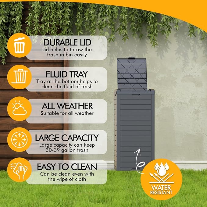 31 Gallon Outdoor Trash Can, Waterproof Resin Trash Can - Image 7