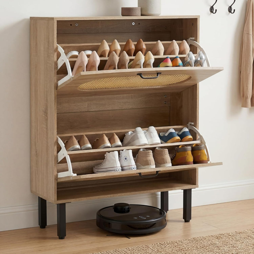 SUNCROWN 2 Flip Drawers Shoe Storage Cabinet, Freestanding Narrow Entryway Or...